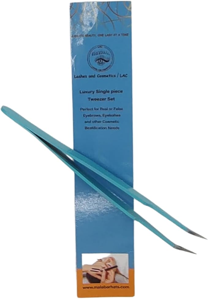 Blue Curved Professional Tweezer Great For Eyebrow, Eyelash, Facial, Ear, Nose & Ingrown Hair Remover Treatment. Make Perfect Eyebrow Shapes (Blue)