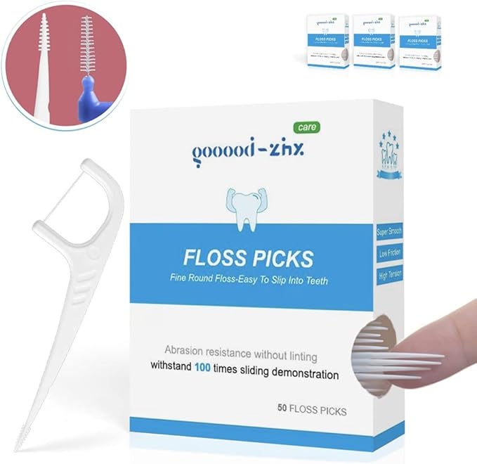 Floss Picks and Interdental Brushes 2 in 1, One End is 0.05mm Soft Floss Sticks, The Other End is Floss Brush, Used as Toothpick, Very Smart Floss Sticks Holder Box Design for Travel Floss (150)