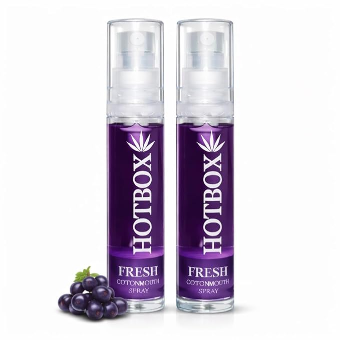HOTBOX Fresh Cottonmouth Spray, Mint Grape Strawberry Flavors, Mouth Freshener (2 Pack-Grape)