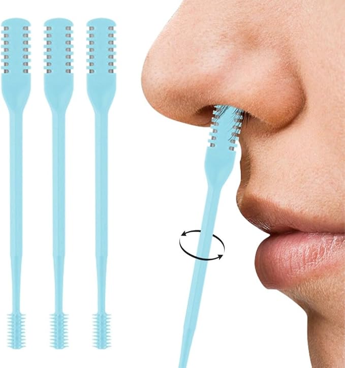 Nasal Hair Cutter, 2025 Double-Sided Nose Hair Trimmer, Manual 360° Rotating Nostril Hair Removal Tool for Men & Women, Nose Ear Eyebrow Grooming, Easy to Clean (Blue, 3PCS)