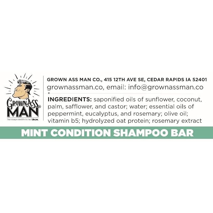Grown Ass Man Co. - Solid Shampoo Bar Rich Lather 3 in 1: Hair, Beard & Body Wash - Plastic Free & Eco-Friendly, Natural & Organic Clean for All Hair Types, 4oz Bar (Variety, 6-Pack)
