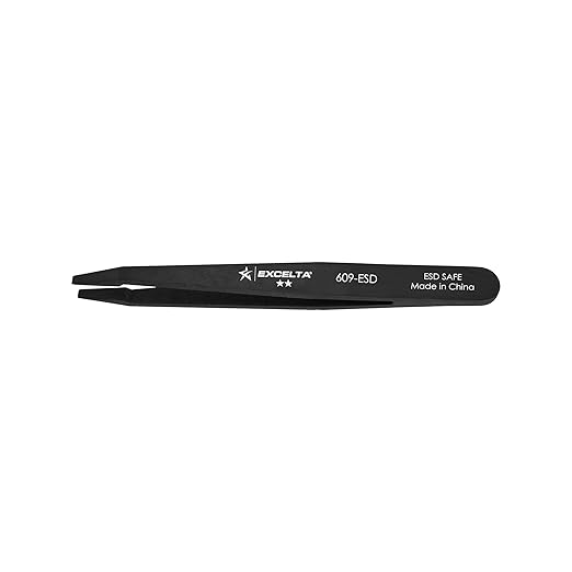 Excelta Precision Acetal Plastic Tweezers, Conductive, Straight Tip, Temperature Resistant to 212°F, Ideal for Delicate Components, Intermediate