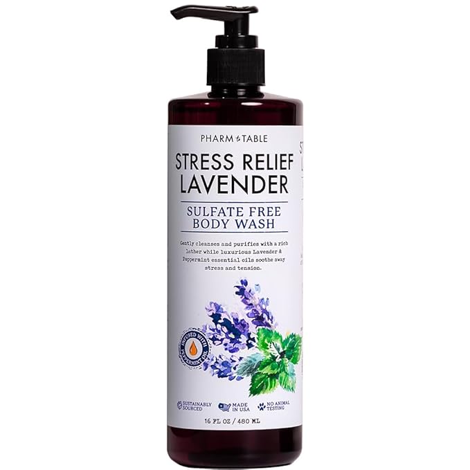 Stress Relief Lavender Body Wash for Women and Men Softens and Soothes the Skin, Sulfate Free, 100% Cruelty Free, 480ml