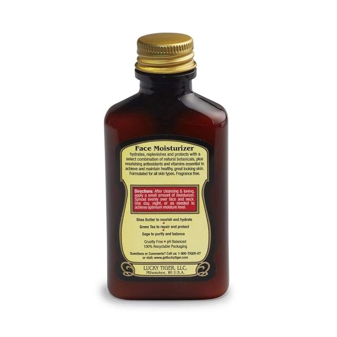 Lucky Tiger Face Moisturizer for Men (3.5 Fl Oz) – Hydrating and Replenishing Facial Cream with Shea Butter & Green Tea – Purifies & Reduces Wrinkles- Alcohol-Free & Fragrance-Free