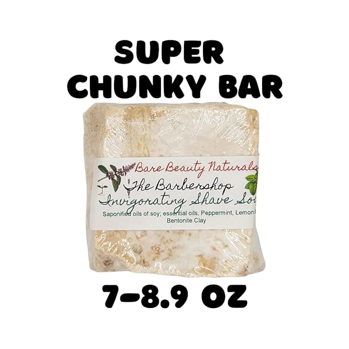 100% Natural The Barbershop Shaving Soap/Hydrating/Luxury/Gentle formula/Free Exfoliating soap bag/Peppermint Lemon Balm Bentonite Clay // Plant-Based // Various Soap Cut Sizes