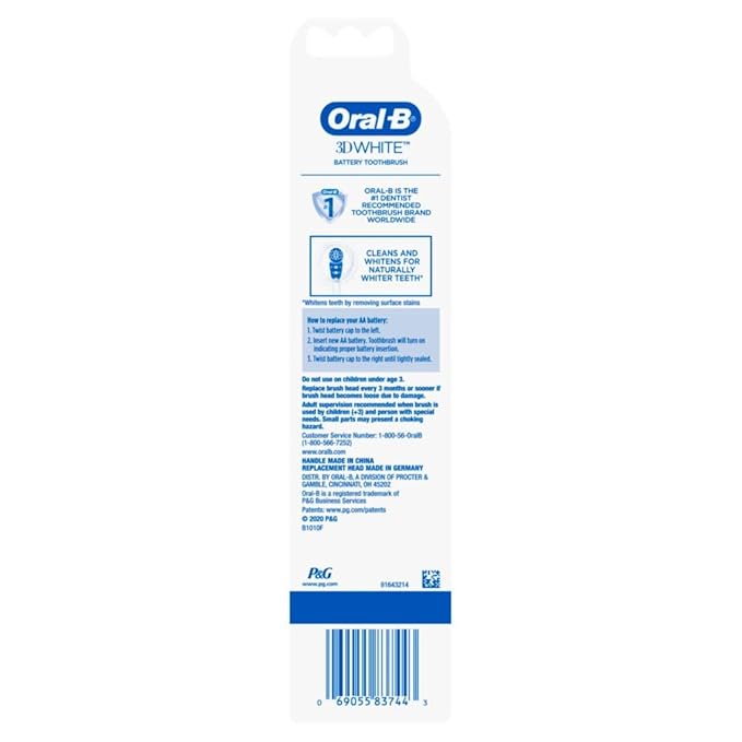 Oral-B 3D White Action Power Toothbrush, 1 Count (Colors May Vary), Multi-colored