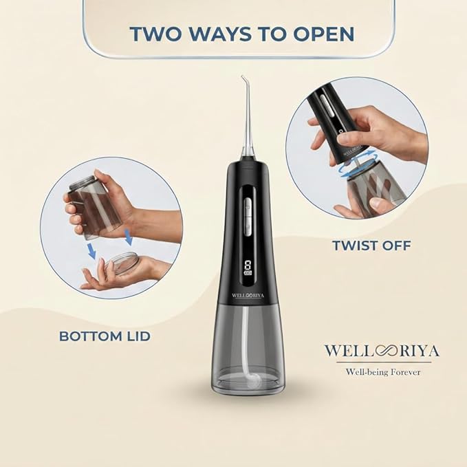 Cordless Water Dental Flosser – Power Dental Flosser for Teeth & Gums, 9 Pressure Levels, 300mL Tank, USB-C Rechargeable Oral Irrigator, IPX7 Waterproof for Braces & Travel – Wellooriya (Black)