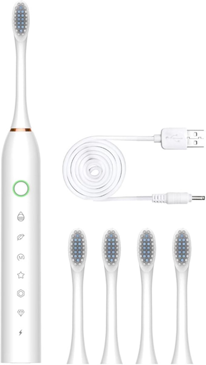 Electric Toothbrush with 4 Brush Heads 6 Modes Smart Timers IPX7 Waterproof USB Rechargeable 42000VPM Adults Toothbrush Set Travel Toothbrush Rechargeable Portable 4 Brush Heads White