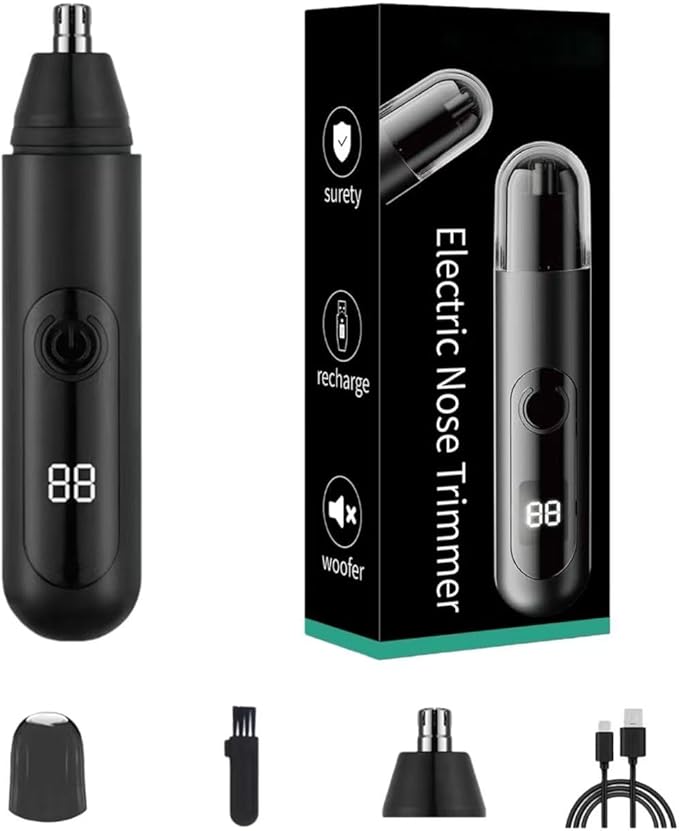 Nose Hair Trimmer for Men, 3-in-1 Painless USB Rechargeable Ear Nose & Eyebrow Trimmer with 180-Day Battery, LED Power Display, IPX7 Waterproof, Dual Blades for Precise Grooming