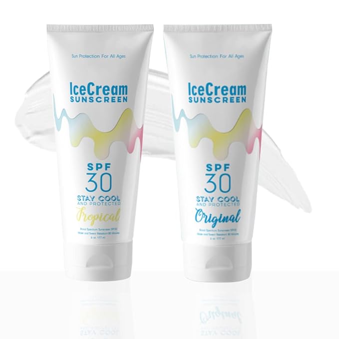 IceCream Sunscreen Original & Tropical (Pack of 2) SPF 30 Lotion, Face & Body Sunblock Moisturizer, Water & Sweat-Resistant, Reef-Friendly & Cruelty-Free