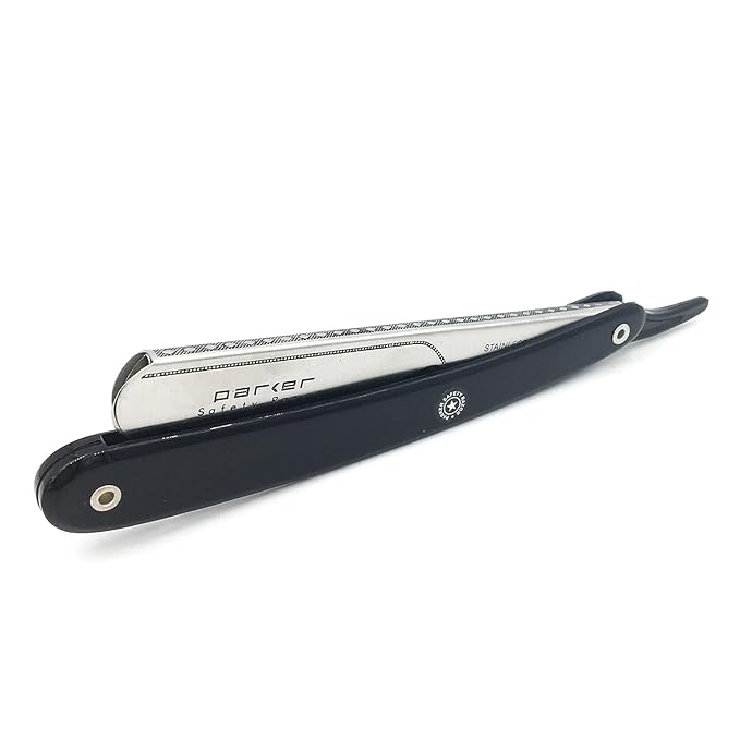 Parker PTB Professional Straight Razor with Replaceable Blades – All‑Stainless‑Steel Push‑Type Design + 5 Parker Platinum Half Blades – Barber‑Grade Razor for Precision Shaving & Detailing
