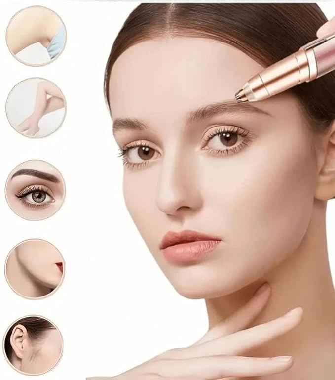 Eyebrow Trimmer for Women - Electric Eye Brow Razor Painless & Easy Clean for Eyebrows Face Nose Ear Hair Chin Lips Peach Fuzz Bikini Lines & Other Detailing - Battery Operated (White)