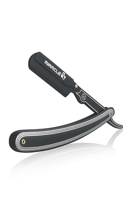 MIRACLE Professional Barber Straight Edge Razor – Black Wooden Handle Men's Shaving Razor, Compatible with Half Edge Steel Blades – Classic Close Shave for Barbers & Personal Grooming