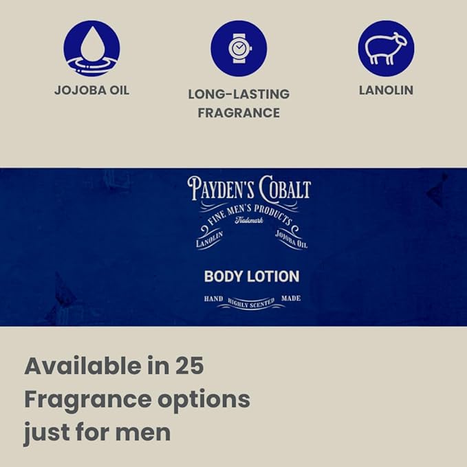Payden's Cobalt Cedarwood & Citrus For Men Scented Luxury Body Lotion with Lanolin and Jojoba Oil, 12 Oz