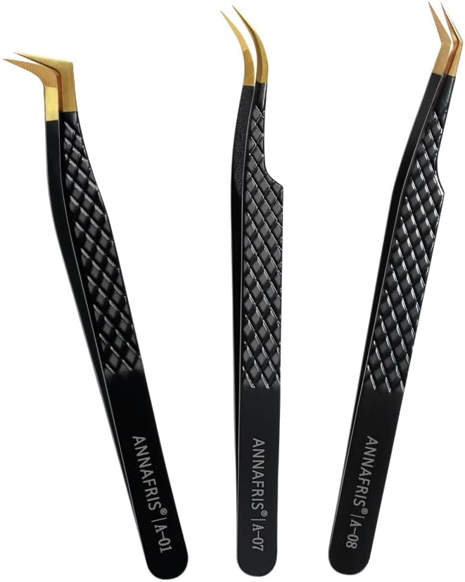 Lash Tweezers for Eyelash Extensions,Precision Fiber Tip for Volume Eyelash Extensions,Lash Extension Tweezers for Easy Application and Removal-A01+07+08