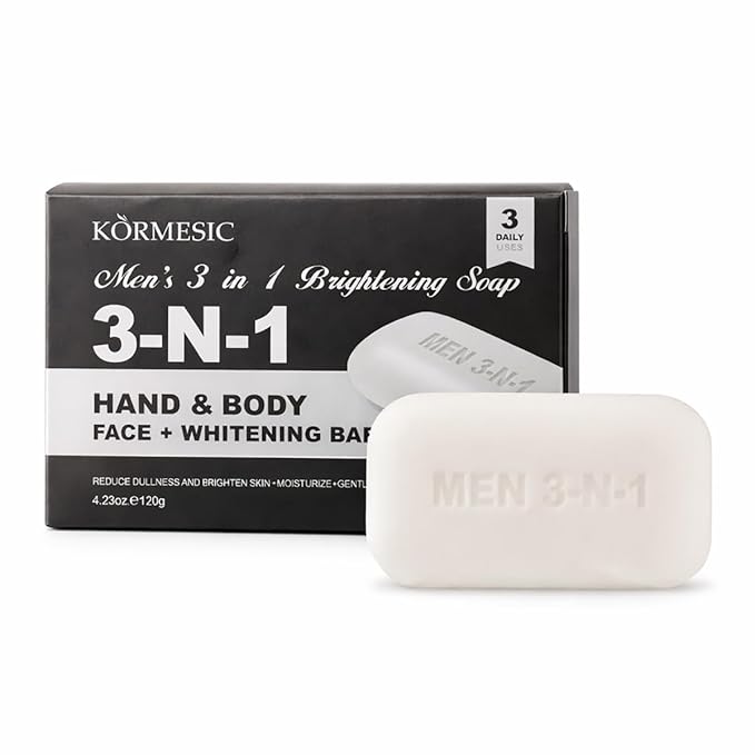 3 in 1 Men's Bar Soap, Natural Herb-Infused Scent, Moisture-Rich pH Balanced Cleanser for Face Body Hand, Hypoallergenic Vegan Whitening Soap for All Skin Types(4.23oz, 1-Pack)