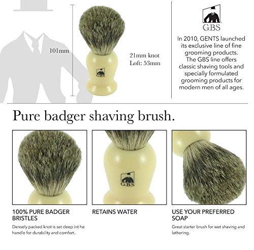 G.B.S Shaving Set for Gentlemen, Premium Men's Grooming, Men Wet Shaving Set, Ceramic Ivory Shaving Soap Bowl with Shaving Brush, Stand and Natural Soap