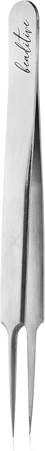Beaditive High Precision Needle Nose Tweezers - 4.7" Craft Tweezers for Sewing, Beading, Quilling & DIY Crafts - Non-Serrated Jewelry Tweezers with Fine Tips - Stainless Steel