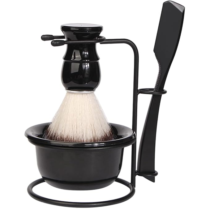 Hemoton Men S Shaving Kit Manual Razor with Pure Badger Shaving Brush Foaming Bowl and Razor Stand Traditional Wet Shave Set for Beard Grooming and Facial Care