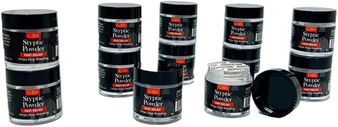 G.B.S Styptic Powder Vials with Sealed Top Stop Bleeding, First Aid Useful for Minor Cuts, Nosebleeds, Camping Safety Survival Kit (.18 oz) (12)