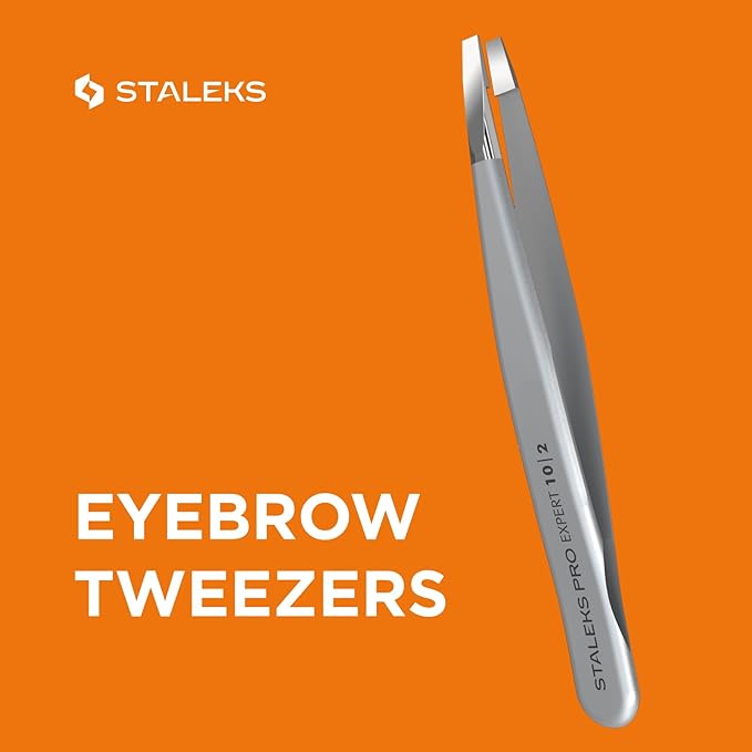 Staleks Pro EXPERT 10 Eyebrow Tweezers Type 2 – Narrow Straight Tips – Stainless Steel – For Thin Eyebrow Shaping – Professional Quality