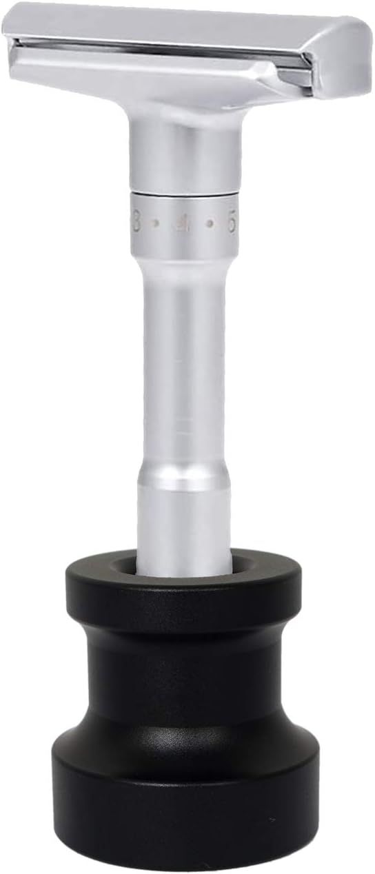 Men's Safety Razor Stand Aluminum Alloy Desk Pen Holder Toothbrush Shaving Razor Base Stand (A-Black)