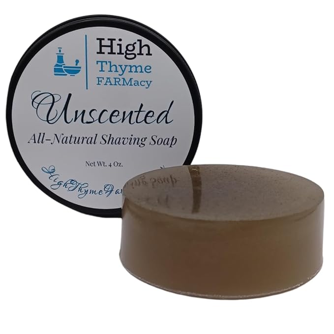 Unscented Shaving Soap Puck – 4 oz Fragrance-Free Wet Shave Soap with Bentonite Clay – 3” Hard Shave Soap in Metal Tin