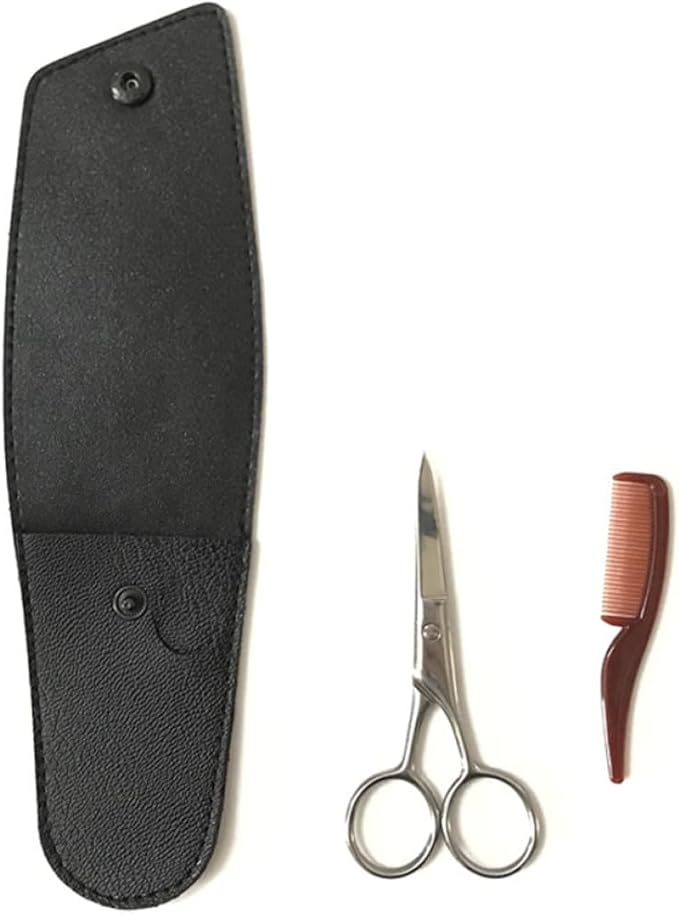 SOIMISS Stainless Steel Eyebrow and Mustache Scissors 2pcs Set Black Fine Beard Trimming Grooming Tool for Men and Women