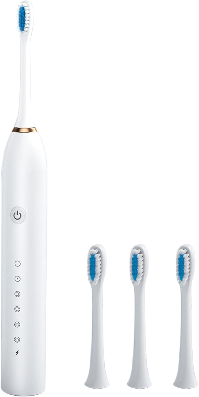 Electric Toothbrushes Adults Rechargeable Toothbrush with 4 Brush Heads and 6 Cleaning Modes Low Noise Waterproof Toothbrush Smart Timer Longer Life for Women Men Gift White