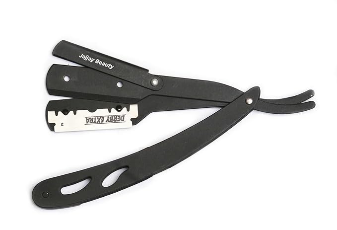 Professional Straight Edge Barber Razor w/ 100 CROWN Single Edge Razor Blades | Straight Razors for Men | Barbershop Accessories | Mens Shaving Knife & Shavette - Black