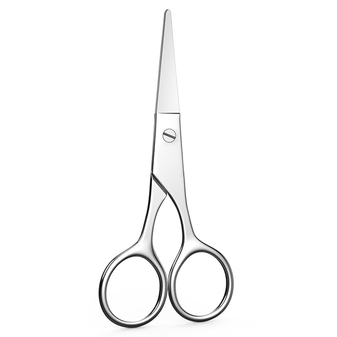 Small Scissors, Eyebrow Scissors, Nose Hair Scissors, Professional Grooming Scissors for Hair, Eyelashes, Nose, Eyebrow Trimming, Mustache. Round Tip Design. -AsonTao (Small scissors -Round design)