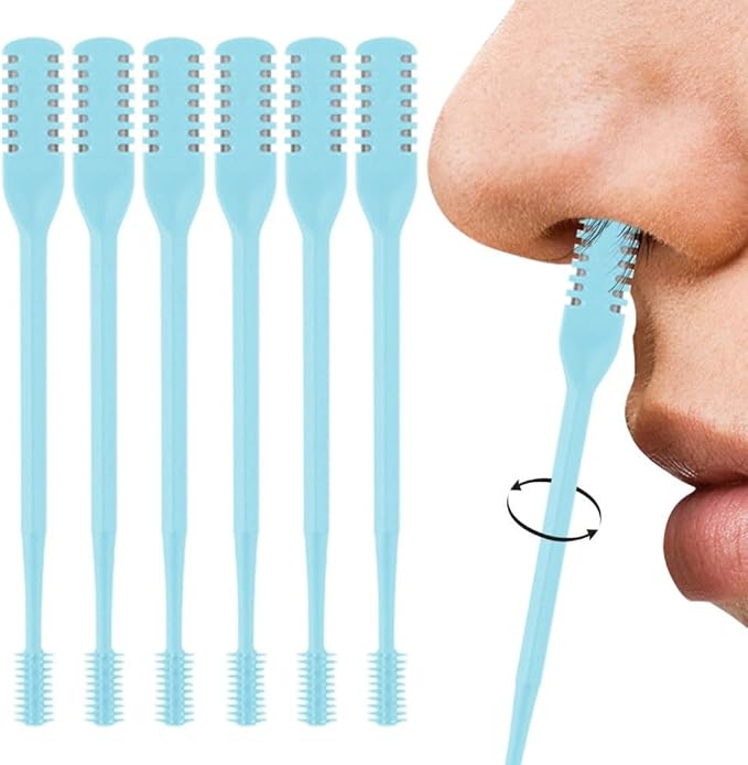 Nasal Hair Cutter, 2025 Double-Sided Nose Hair Trimmer, Manual 360° Rotating Nostril Hair Removal Tool for Men & Women, Nose Ear Eyebrow Grooming, Easy to Clean (Blue, 6PCS)