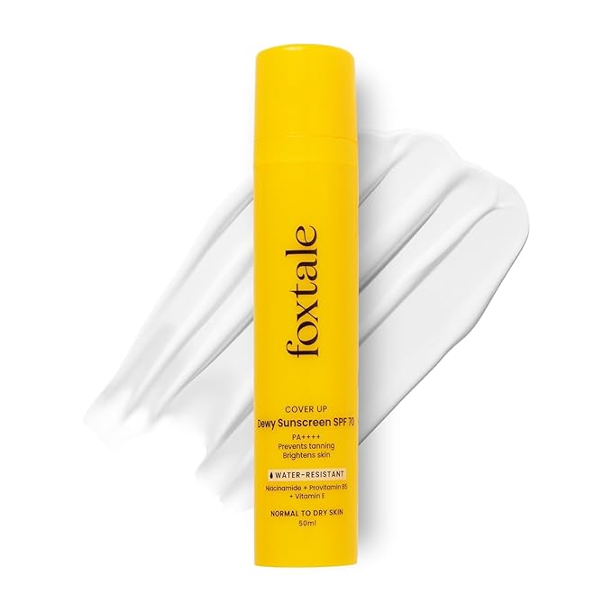 Fox.tale SPF 70 PA++++ Dewy Finish Sunscreen with Niacinamide | Lightweight, Non-Greasy, No White Cast | Broad Spectrum Sun Protection | For All Skin Types | 50 mL