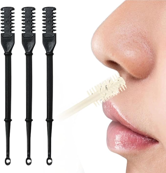 Nasal Hair Cutter, Manual 360° Rotating Nose Hair Trimmer Removal Razors with Ear Picker,2 in 1 Double Sided Nose Hairs Knife Portable Removal Tool for Women Men (Black/3pcs)