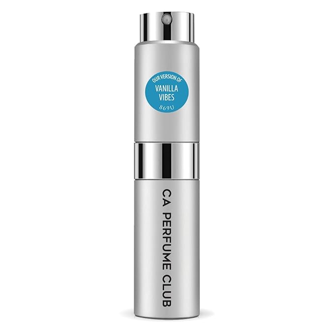 CA Perfume Impression of Vanilla Vibes for Women and Men Amber Scent Long Lasting Unisex Fragrance Eau De Parfum Travel Size Refillable Atomizer Spray 0.27 Fl Oz 8ml