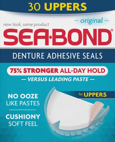 Sea Bond Secure Denture Adhesive Seals, Original Uppers, Zinc-Free, All-Day-Hold, Mess-Free, 30 Count (Pack of 2)