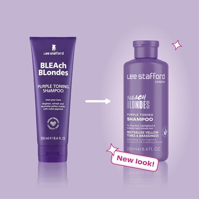 Lee Stafford Purple Toning Shampoo | Bleach Blonde Collection - Best Toner Cleanser, Neutralizes Brassy & Yellow, Great for Color Treated, Silver, & Grey, Hydrating for Dry, Damaged Hair, 16.9 Fl Oz