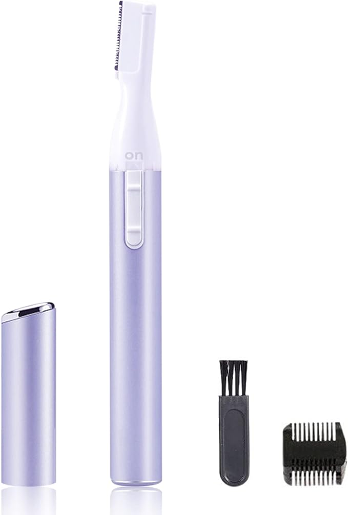 Electric Eyebrow Trimmer for Women, Facial Hair Razor Removal for Men, Mini Epilator for Bikini, Remover for Face, Chin, Peach Puzz, Lips, Body, Arms, Legs, Battery Operated (Purple)