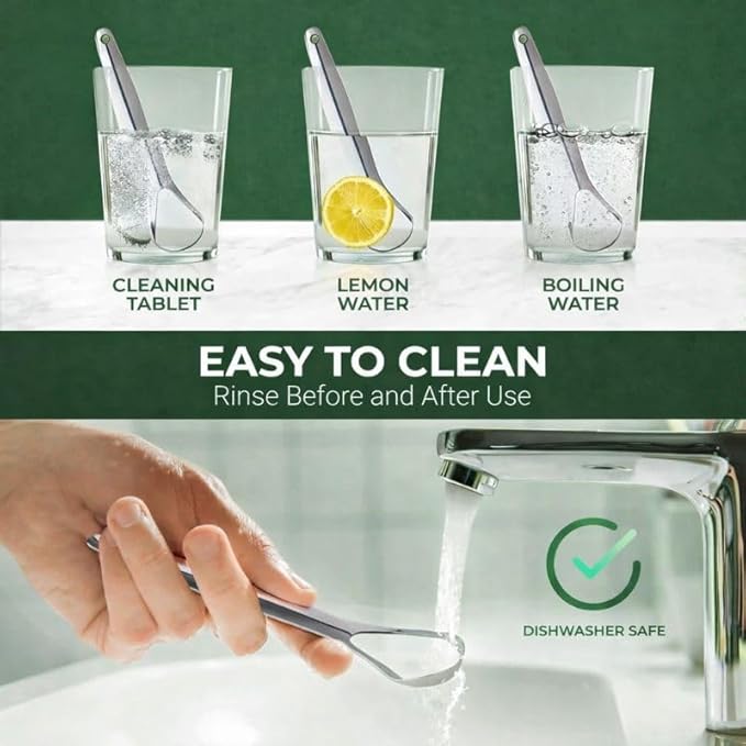 Tongue Scraper for Adults with Travel Cases (2 Pack), Stainless Steel Metal Tongue Cleaner, Dual Design Tongue Scrubber for Fresh Breath & Oral Hygiene.