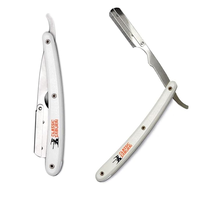 Stainless Steel Professional Barber Straight Edge Razor with 100 Lord Single Edge Razor Blades (White)