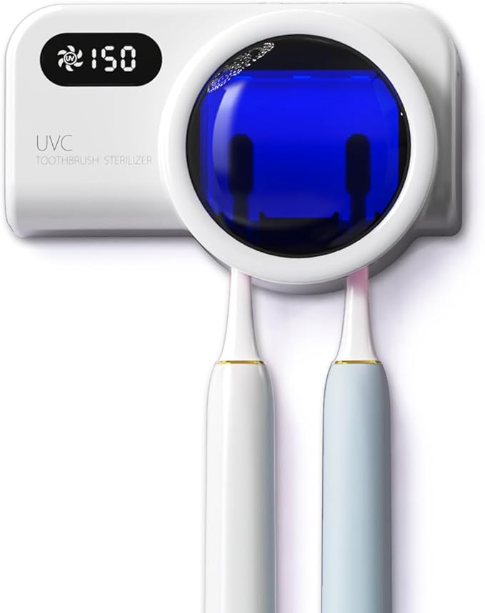 Toothbrush Holder & UV Sanitizer, FullHouse Toothbrush Cleaner with Air Drying and Rechargeable, Bathroom Wall Mounted, for All Electric & Manual Toothbrush