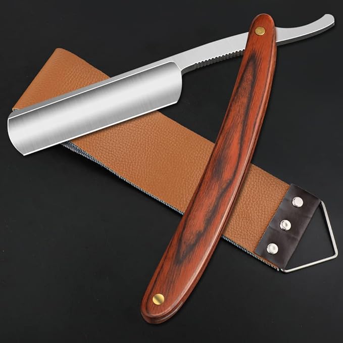 Straight Razor With Strope - Professional Straight Edge Barber Premium Stainless Steel Shaver With Shaving Strop for Men Home & Salon Grooming Using (NO.147)