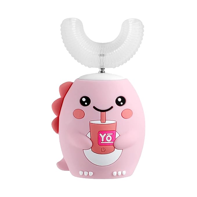 Ultrasonic Toothbrush, Cartoon Dragon 360 Degree Cleaning Simple Operation Kids Silicon Automatic Ultrasonic Teeth Brush Pink 2-6Years