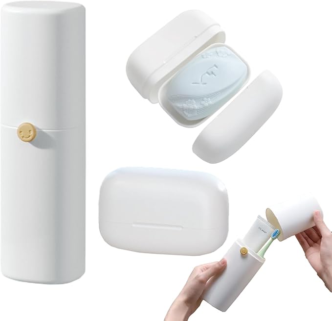 2PCS Portable Travel Toothbrush Case & Minimalist Travel Soap Case,Toothpaste Cover Container with Mouthwash Cup, Oral Clean Tools Organizer for Traveling/Camping/School/Gym(Large Capacity)