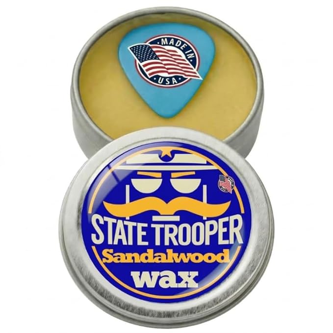 State Trooper Medium Hold Sandalwood Mustache Wax For Men with Natural Beeswax, Coconut Oil & Lanolin – Natural Moustache Grooming & Styling - Nourishing Conditioner & Sculpting