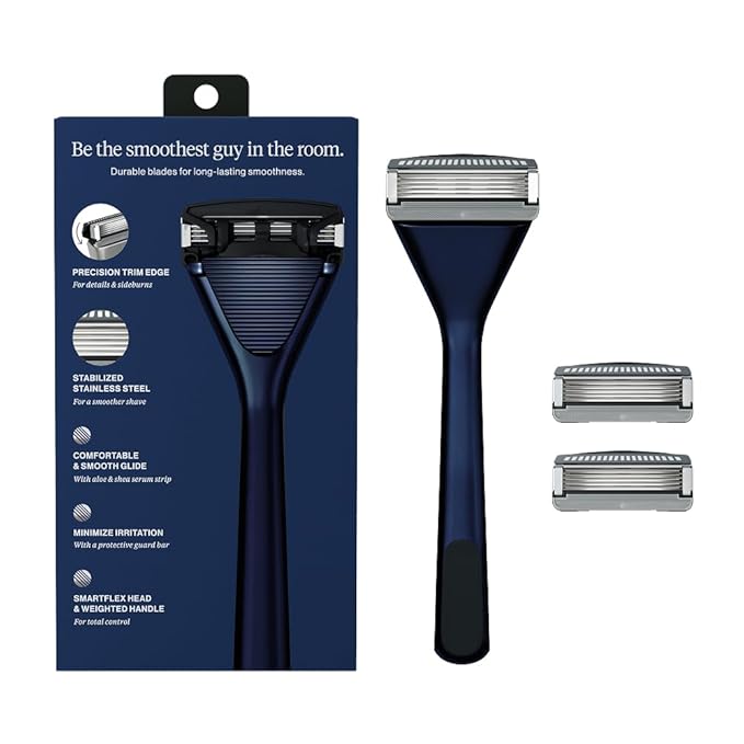 Essential Razor for Men, Handle + 2 Razor Blade Refills, Precision Trim Edge (Dusk)
