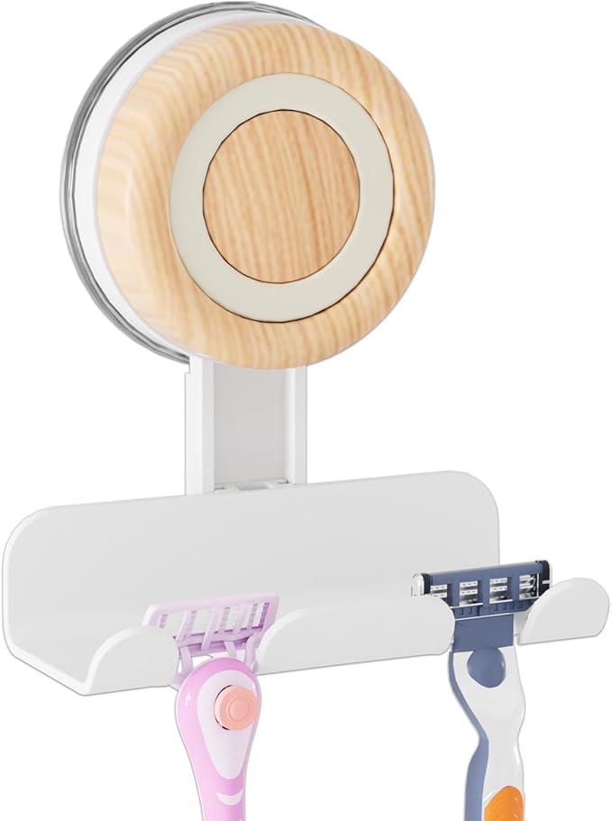 Razor Holder for Shower, Suction Cup Shaver Holder for Wall, Removable&Reusable Suction Cup Hooks for Bathroom, Damage-Free Suction Shower Hooks, Wall Mounted Razor Stand, White