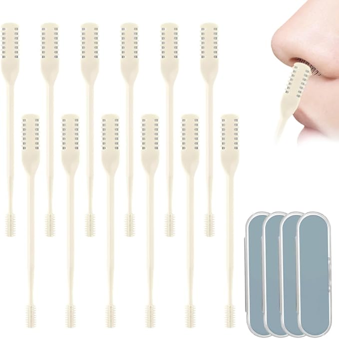 2-in-1 Manual Nose Hair Trimmer & Ear Picker, 360° Rotating Nasal Hair Cutter for Men Women, Stainless Steel Nose Hair Shaver, Portable Manual Tool, Travel Essentials (White, 12 pcs)