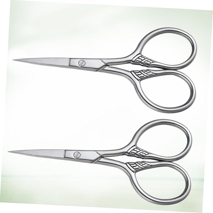 Ipetboom 2Pcs Stainless Steel Mustache Scissors for Men Beard Trimming Grooming Kit Rust Facial Hair Shears Barber Salon Precision Styling Silver