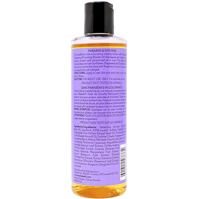Vitabath Lavender Chamomile Cleansing & Foaming Shower Oil Nourishing Body Wash & Hydrate Daily Essential Dry Skin Quench for Women & Men - 8 fl oz